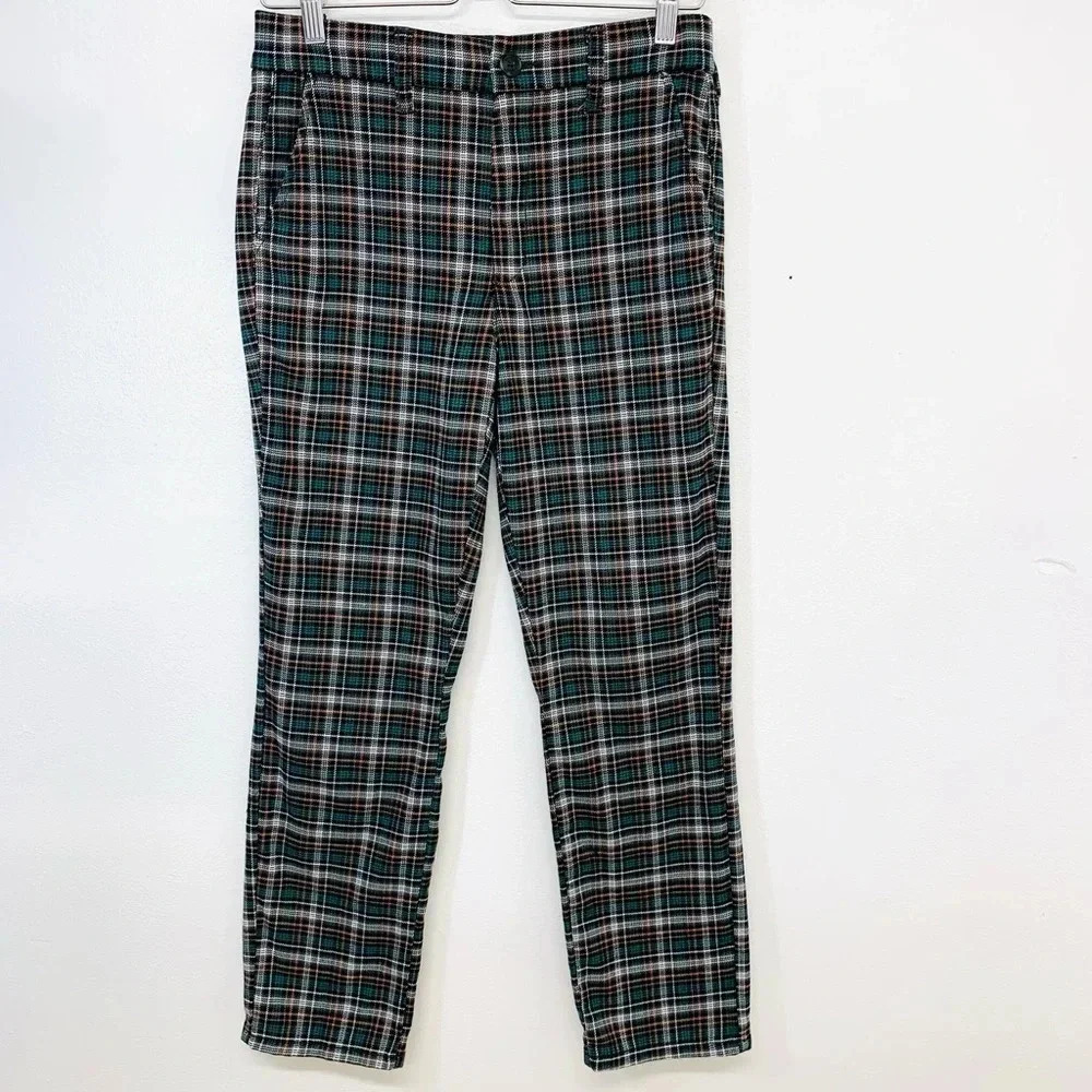 American Eagle Pants Woman 4 Green Plaid Stretch Super High Rise Skinny Trouser